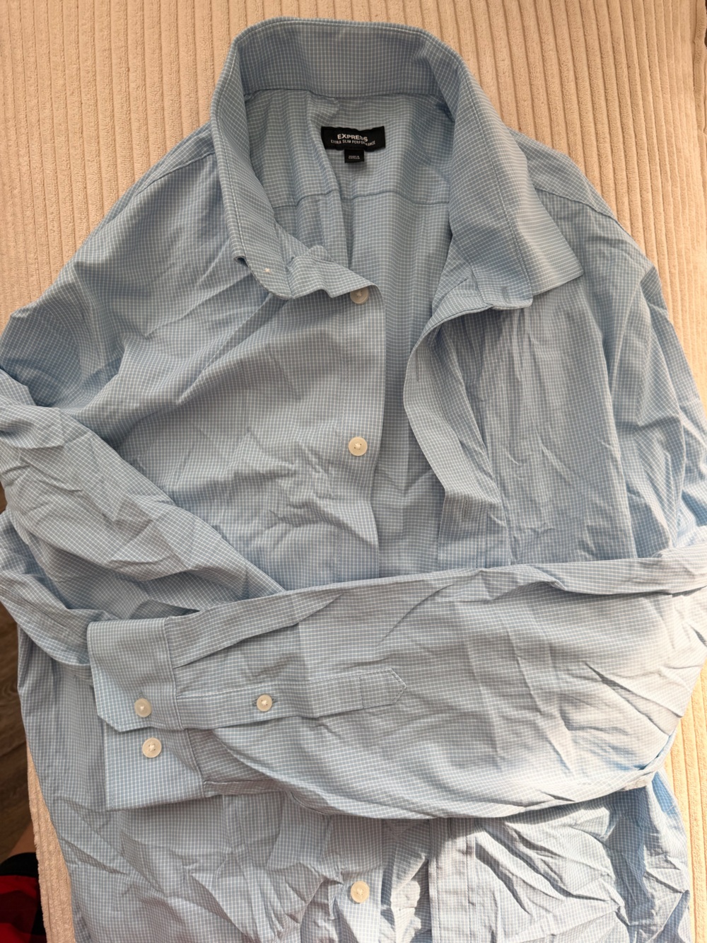 Express Extra Slim Performance Light Blue Micro-Check Button-Up Jacket
